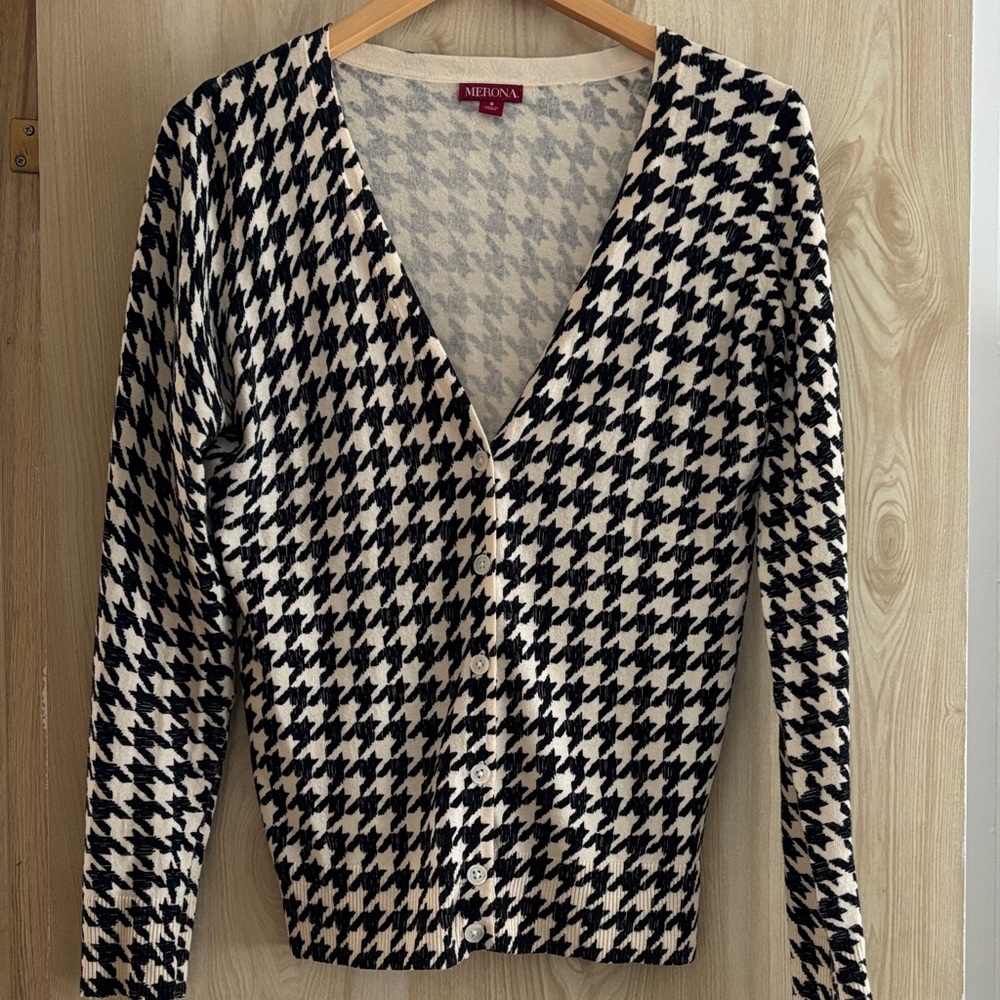 Merona Black and Cream Houndstooth Cardigan